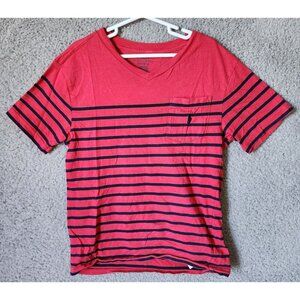 POLO Ralph Lauren Red & Navy Blue Striped Pocket V Neck T Shirt Youth Size S 8